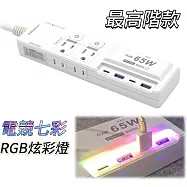 【Palladium】氮化鎵GaN 3開4插3P 65W 智能USB超級閃充延長線 - K-201PLC 極致白