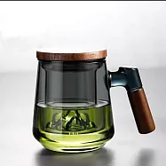 觀山泡茶杯茶水分離茶壺500ml 高硼硅玻璃 飄逸杯內膽過濾 胡桃木手柄一體設計沖茶器 觀山款-透明黑