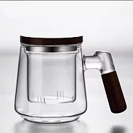 觀山泡茶杯茶水分離茶壺500ml 無觀山款 高硼硅玻璃 飄逸杯內膽過濾 胡桃木手柄一體設計沖茶器 無觀山款-透明