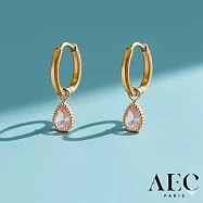 AEC PARIS 巴黎品牌 粉水晶耳環 金色小圓耳環 MINI HOOPS HELIOS