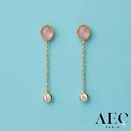 AEC PARIS 巴黎品牌 白鑽粉水晶耳環 金色小垂墜耳環 DROP EARRINGS CLIO
