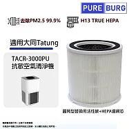 適用Tatung 大同 TACR-3000PU 抗敏空氣清淨機替換用高效三合一活性碳+HEPA濾網濾芯