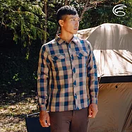 ADISI 男透氣快乾休閒格紋長袖襯衫AL2321075 (S-2XL)|保暖 吸濕 快乾 透氣 棉感 M 深藍/卡其