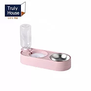 【Truly House】防側翻 飲水餵食器 雙口寵物碗 自動續水 防打翻 貓咪飲水機 防濺水 貓狗 飼料碗(兩色任選) 粉色