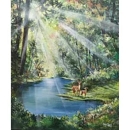 【玲廊滿藝】曾啟文-翠提春曉 晨光鹿影60x60cm