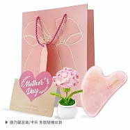 O&rsquo;Pretty 歐沛媞 粉晶按摩刮痧板+祝福卡片+手作針織康乃馨盆栽附手提禮袋