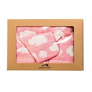 JOGAN日本成願毛巾 elephant infant 象寶貝系列 純棉帽披巾+手帕 禮盒組 河馬粉紅