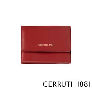 【Cerruti 1881】限量2折 義大利頂級小牛皮女用短夾零錢包 全新專櫃展示品(紅色 CEPD06164M)