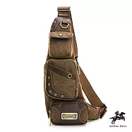 DF BAGSCHOOL - SANDIA POLO帆布復古多口袋運動休閒單肩胸包 棕色