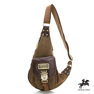 DF BAGSCHOOL - SANDIA POLO帆布復古休閒貼身單肩馬鞍胸包 棕色
