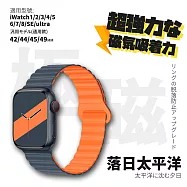 【Parkour X 跑酷】日式雪奈系列高質感APPLE WATCH 雙色防水矽膠磁吸錶帶 (42/44/45/49MM 扣環設計降低掉落風險!) 42/44/45/49MM 落日太平洋