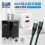 【超速組合】WELLY 36W氮化鎵GaN PPS雙孔迷你充電器+100W 雙Type-C 傳輸充電線(1.2M) 黑色+線
