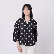 好我_Angie大黑圓有領小拋袖襯衫上衣/ FREE SIZE F 黑底白圓