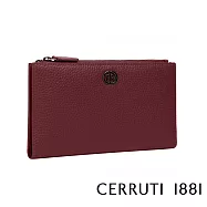 【Cerruti 1881】限量2折 義大利頂級小牛皮荔枝紋女用長夾 全新專櫃展示品(酒紅色 CEPD06327G)