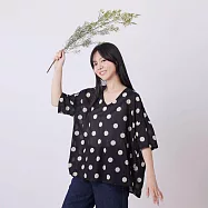 好我_Lyra大黑圓V領落肩襯衫上衣/ FREE SIZE F 黑底白圓