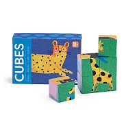 法國《Moulin Roty》 -- 立體六面拼圖積木-斑紋動物 ☆