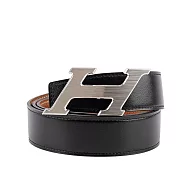 HERMES Speed H Logo 搭釦雙色雙面可用皮帶90cm_展示品 (黑色/金棕)
