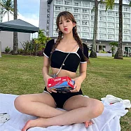 【STizi史堤茲】保守素面兩件式比基尼泳裝 泳衣(466) L 黑色