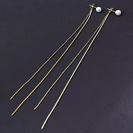 [Emi艾迷]韓系極簡純粹線條珍珠 長流蘇 耳環 耳夾 夾式耳環 無耳洞 金色-耳針款