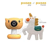 Pixsee Play and Pixsee Friends AI 智慧寶寶攝影機與互動玩具套組+五合一成長支架組-Unicoree動物布偶