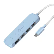 j5create 環保材質 USB-C&reg; Gen2 轉四埠 Type-A 高速集線器_JCH341E 清新藍