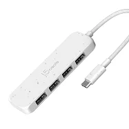 j5create 環保材質 USB-C&reg; Gen2 轉四埠 Type-A 高速集線器_JCH341E 自然白