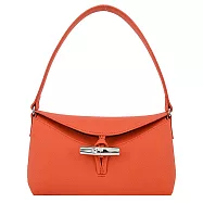 LONGCHAMP ROSEAU系列竹節卵石紋牛皮半月形單肩包(小) 柳橙