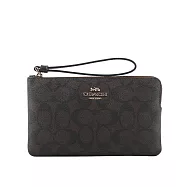 COACH CC Logo 塗層帆布大款手拿包 (巧克力色)