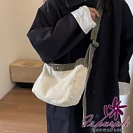 【iSPurple】都市簡約*日常通勤帆布斜肩單肩郵差包/ 米白