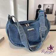【iSPurple】港風水餃*牛仔帆布斜垮側肩背包/淺藍