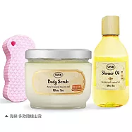 SABON 磨砂沐浴組[身體磨砂膏+沐浴油+海綿]-多款可選-國際航空版 白茶