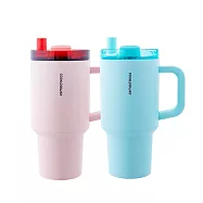 [CookPower 鍋寶] 珍珠粗吸管陶瓷隨行把手杯900ml_買1送1(3色選) 清韻藍+愛戀粉