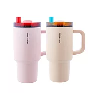 [CookPower 鍋寶] 珍珠粗吸管陶瓷隨行把手杯900ml_買1送1(3色選) 愛戀粉+時光棕