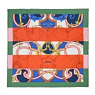 Hermes 愛馬仕 L&rsquo;Instruction du Roy Bayadere 140 cm手工捲邊喀什米爾與真絲混紡方巾 淺青苔/橘/皇家藍