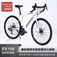 BIKEONE RX100 鋁合金內走線 L-TWOO 14速變速機械碟煞全能型彎把公路車煞變合一適合新手踏入公路車領域破風新利器- 極光白