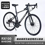 BIKEONE RX100 鋁合金內走線 L-TWOO 14速變速機械碟煞全能型彎把公路車煞變合一適合新手踏入公路車領域破風新利器- 消光黑