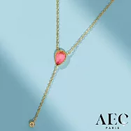 AEC PARIS 巴黎品牌 白鑽粉水晶項鍊 優雅金色Y字鍊 CHAIN NECKLACE ISADORA