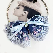 【PinkyPinky Boutique】豐厚層次網紗刺繡蕾絲蝴蝶結髮夾 (藍色)