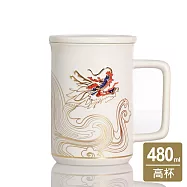《乾唐軒活瓷》 彩雲龍高杯 / 含蓋 / 描金 / 牙白色 480ml 無 牙白