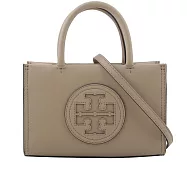 TORY BURCH Ella 圓形標誌牛皮迷你二用托特包 (陶灰色)