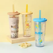 迪士尼雙層透明吸管杯(710ml) -三眼怪