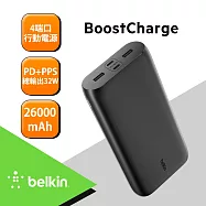 【BELKIN】Belkin BoostCharge USB-C PD PPS 32W 行動充電器 26K(BPB016) 黑色