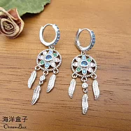 唯美漂亮垂墜多彩碎鑽花朵捕夢網針式易扣925純銀耳環.圈圈耳環