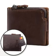 【BONum 博紐】復古RFID防盜真皮皮夾附拉鍊零錢包 深咖啡