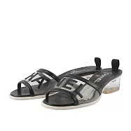 CHANEL 小羊皮Logo 透明果凍低跟涼鞋/穆勒鞋(37.5)_展示品 (黑色)