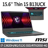 msi微星 Thin 15 B13UCX-2065TW 15.6吋 電競筆電 (i7-13620H/8G/512G SSD/RTX2050-4G/Win11)