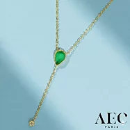 AEC PARIS 巴黎品牌 白鑽綠水晶項鍊 優雅金色Y字鍊 CHAIN NECKLACE ISADORA