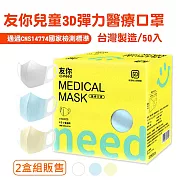 台灣康匠 友你3D彈力立體醫用口罩-兒童S★2盒組販售 白色