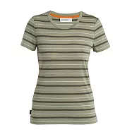 【icebreaker 紐西蘭】女 Wave Cool-Lite&trade; 圓領短袖上衣-150- L 草綠/橄欖綠/白條紋