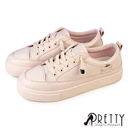 【Pretty】女 休閒鞋 懶人鞋 小白鞋 免綁鞋帶 直套式 平底 JP23 粉紅色